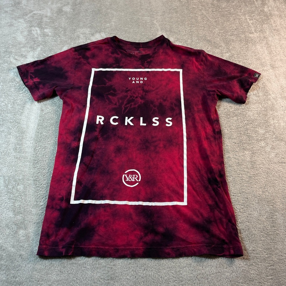 Young & Reckless Graphic T-Shirt Medium Red Tie Dye Print Short Sleeve Tee